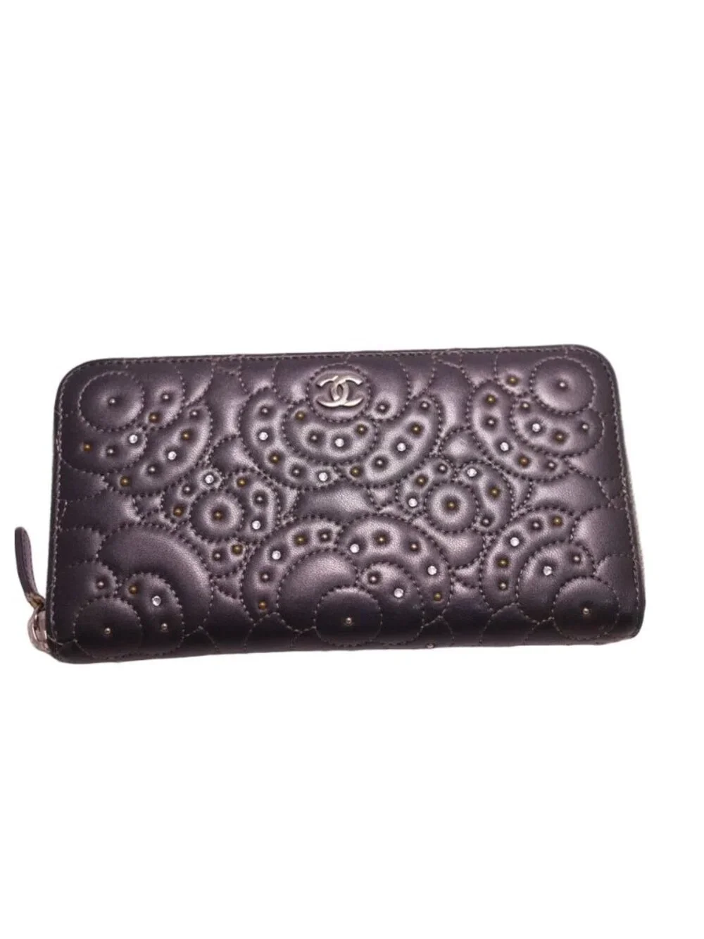 Chanel Camellia Lambskin Zip Around Wallet